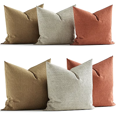 Set of Brown Beige Terracotta Throw Pillows with Linen Texture Square Stitched Design 3d model