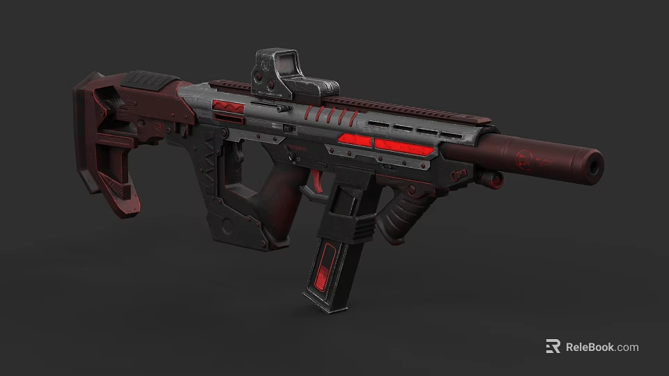 Sci Fi Tactical Rifle With Mounted Scope And Red Glowing Design Elements 3d model 