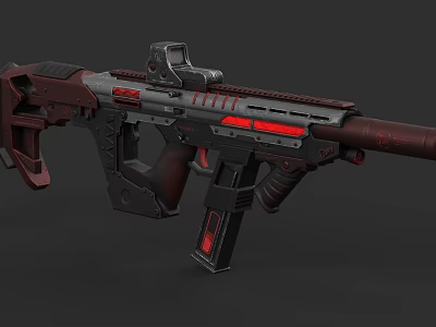 Sci Fi Tactical Rifle With Mounted Scope And Red Glowing Design Elements 3d model