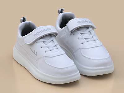 White Casual Sports Shoes With Hook And Loop Closure 3d model