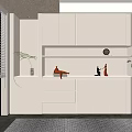 Modern Minimalist Interior With White Cabinet Shelf Sculptures Clock And City View Green Plant