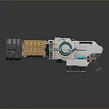Futuristic Sci Fi Weapon With Metallic Body Blue Glowing Accents And Orange Details
