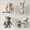 Stuffed Rabbit And Bear Plush Toys With Striped Design Pearl Necklace Buttons And Holding Hands