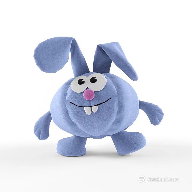 Blue Rabbit Plush Toy with Big Ears Round Body Black Eyes Pink Nose White Teeth 3d model 