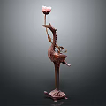 Copper Colored Crane Shaped Decorative Floor Lamp With Pink Flower Accent