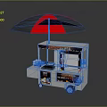 Street Food Cart With Red And Black Umbrella Everything $2 Sign And Hot Dogs