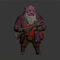 Pink Plump Creature In Purple Coat Red Shirt With Long Beard Rifle And Red Bag