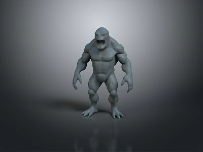 Gray Muscular Roaring Game and Movie Character in Standing Pose With Shadow 3d model
