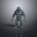 Gray Muscular Roaring Game and Movie Character in Standing Pose With Shadow