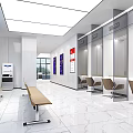 Self-service Bank Interior Design with Self-service Machines Glass Doors and Service Area