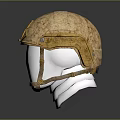 Sand Colored Military Helmet With Worn Texture And Chin Strap Design