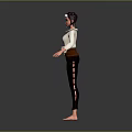 Game And Movie Character Wearing White Long Sleeve Top Brown Belt Dark Pants Barefoot