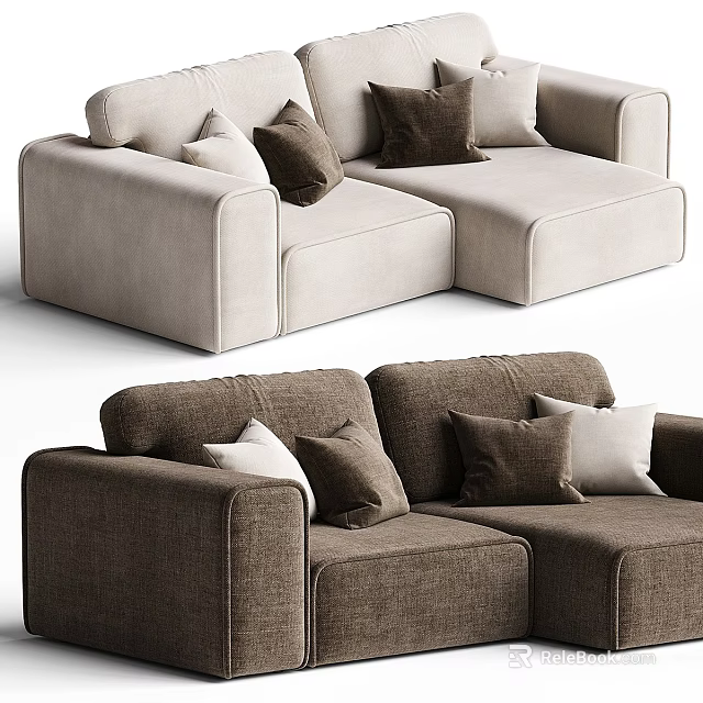 Sectional Sofa Light and Dark Colored Fabric Upholstered with Decorative Pillows Modern Design 3d model