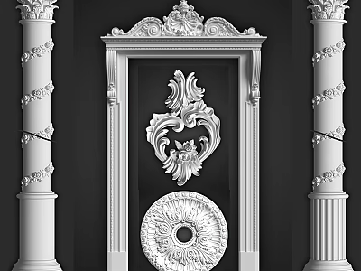 Ornate Roman Columns Architectural Design With Floral Carvings Door Frame And Ornamental Sculptures 3d model