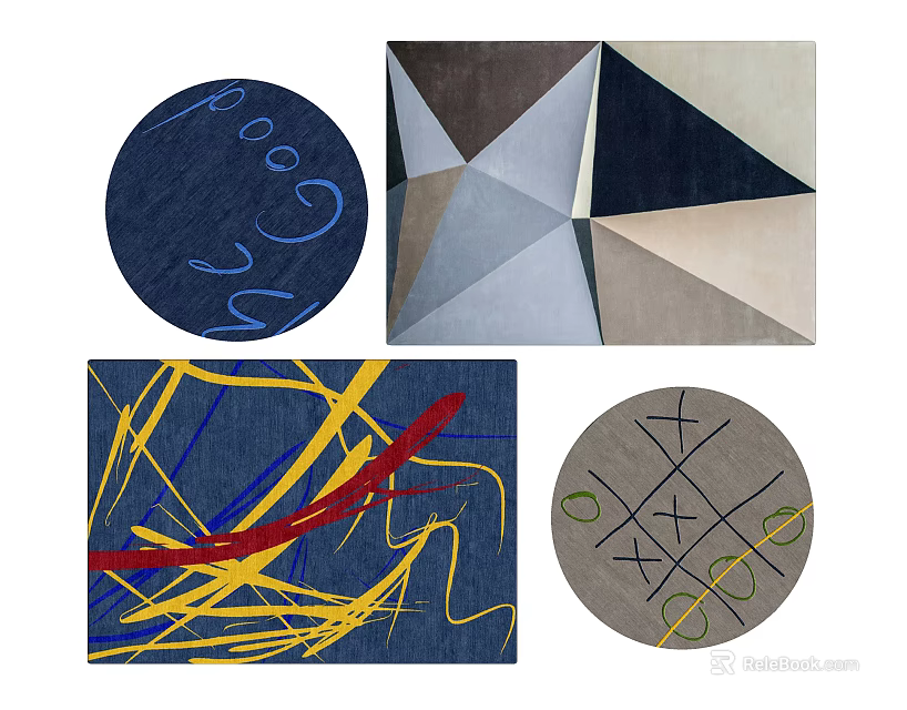 Modern Square Rug With Abstract Geometric Patterns And Multicolor Design Elements 3d model