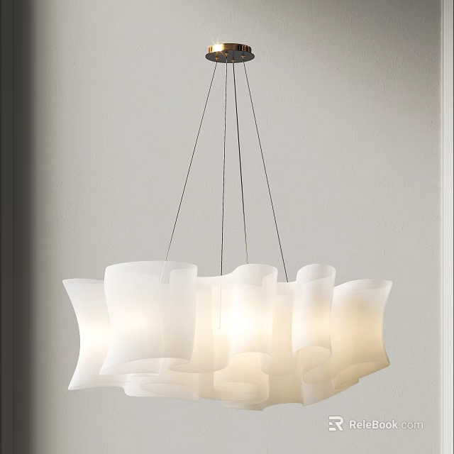 Modern White Pleated Chandelier Suspended by Thin Wires for Elegant Interior Lighting 3d model 