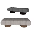 Modern Ottoman with Dark and Light Gray Upholstery Round Cushions and Wooden Cylindrical Legs