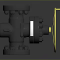 3D Rendered Industrial Valve With Yellow Wheel On Black Background