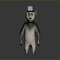 Train Engine Hat Worn by Standing Cartoon Lemur in Gray Background