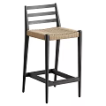 Simple Modern Wooden Bar Stool With Rattan Seat Ladder Backrest And Footrest