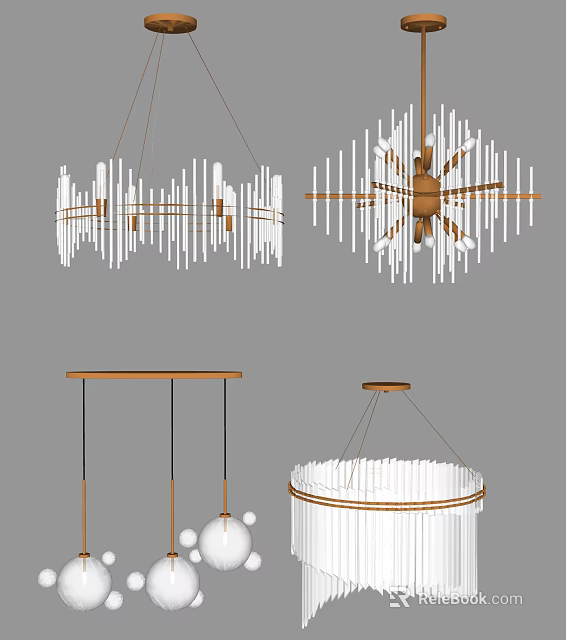 Modern Chandelier Designs Featuring Wooden Frames White Stripes And Geometric Patterns 3d model