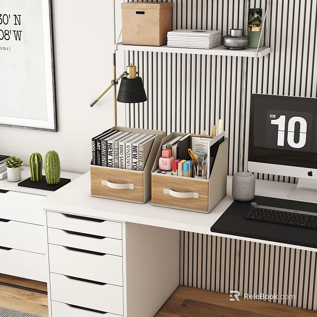 Functional Wooden Desktop Storage Boxes For Tidy Home Office Desk 3d model 