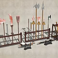 Chinese-style sword, sword and halberd, axe hook and fork display rack 3d model