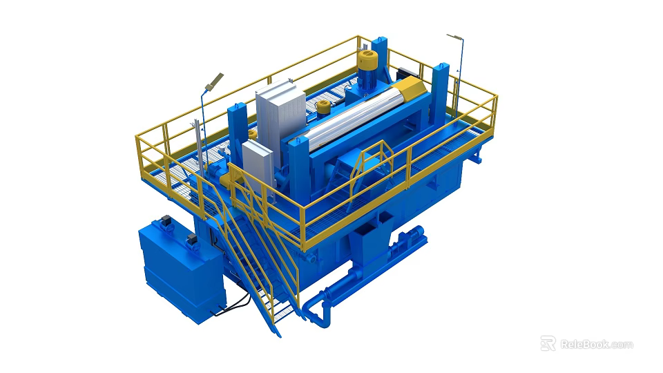Heavy Duty Blue Industrial Equipment With Yellow Railings Platform And Control Panels 3d model 