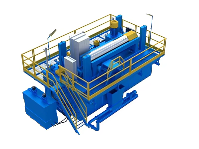 Heavy Duty Blue Industrial Equipment With Yellow Railings Platform And Control Panels 3d model