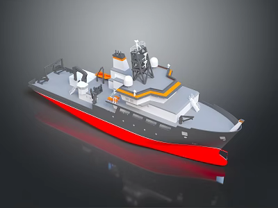 Detailed Wooden Boat Model Featuring Red Hull Black Accents Gray Superstructure and Antennas 3d model