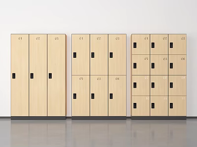 Wooden Storage Lockers With Numbered Doors Black Handles And Multiple Units 3d model