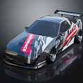 Modified Race Car With Black Silver Body Red White Graphic And Rear Spoiler