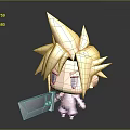 Cute Chibi Character With Blonde Spiky Hair Blue Eyes Holding Large Gray Object Gray Outfit