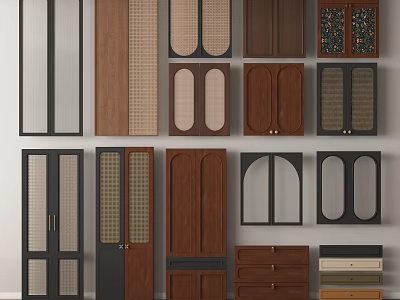 Various Stylish Wardrobe Doors With Wooden Glass Panel And Modern Design Patterns 3d model