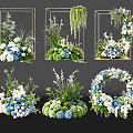 Elegant Floral Arrangements With Frame Hanging Wreath Blue White Green Flowers Greenery