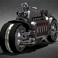 Silver Metallic Motorcycle With Unique Retro Futuristic Design And Large Chrome Wheels