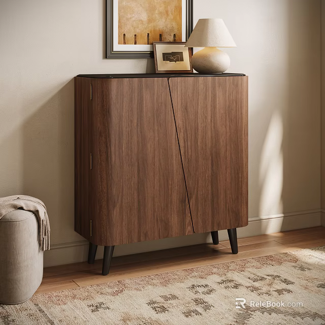 Modern Walnut Wooden Shoe Cabinet With Stylish Slanted Door For Entryway Home Shoe Storage 3d model 