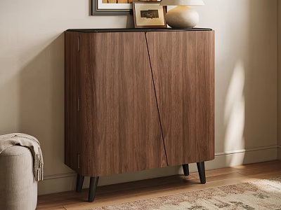 Modern Walnut Wooden Shoe Cabinet With Stylish Slanted Door For Entryway Home Shoe Storage 3d model