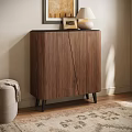 Modern Walnut Wooden Shoe Cabinet With Stylish Slanted Door For Entryway Home Shoe Storage