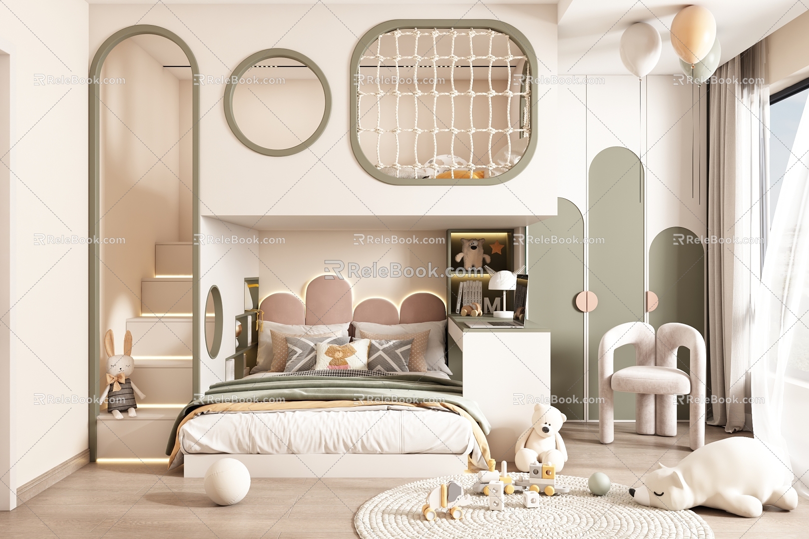 Modern Children's Room Upper and Lower Bed Children's Room 3d model