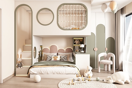 Modern Children's Room Upper and Lower Bed Children's Room 3d model