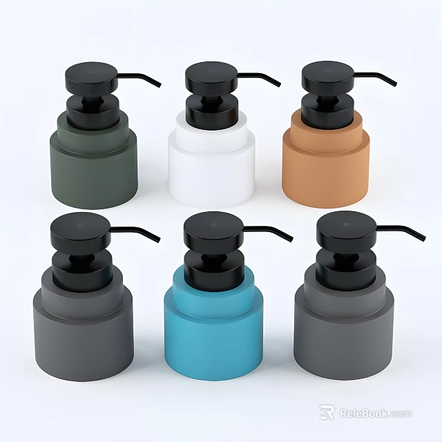 Stylish Modern Bathroom Accessories Soap Dispensers in Various Colors and Minimalist Design 3d model 