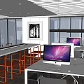 Modern Public Office Space With White Desks Multiple Computer Monitors And Orange Chairs 3d model