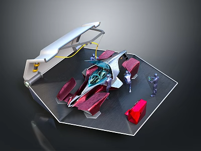 Futuristic Concept Vehicle Model With Red Silver Components Transparent Parts And Display Platform 3d model
