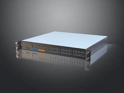 Professional Digital Network Switch With Silver Casing Multiple Ports Blue Indicator And Sleek Surface 3d model