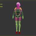 Woman In Black And Red Bodysuit With Mechanical Armor Arm And Leg Design