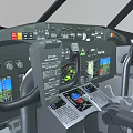 Modern Aircraft Cockpit Interior With Dashboard Controls And Pilot Seats