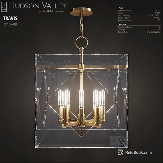Modern Gold Chandelier With Transparent Square Crystal Structure and Illuminated Bulbs 3d model 