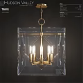 Modern Gold Chandelier With Transparent Square Crystal Structure and Illuminated Bulbs