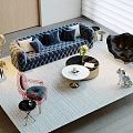 Modern Luxury Tufted Velvet Sofa And Marble Coffee Table Set For Elegant Living Room